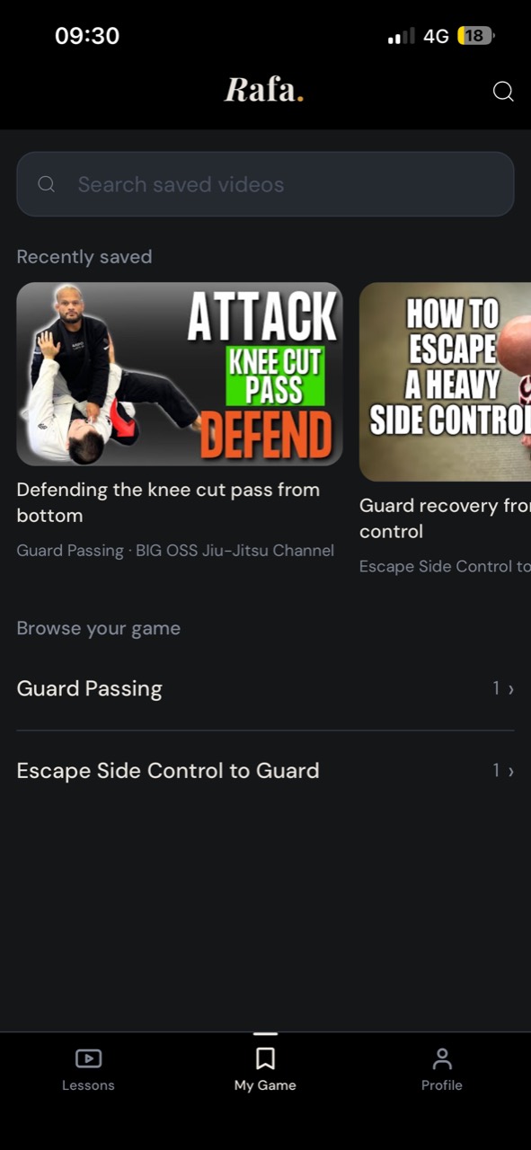 The saved defensive lesson organised in My Game