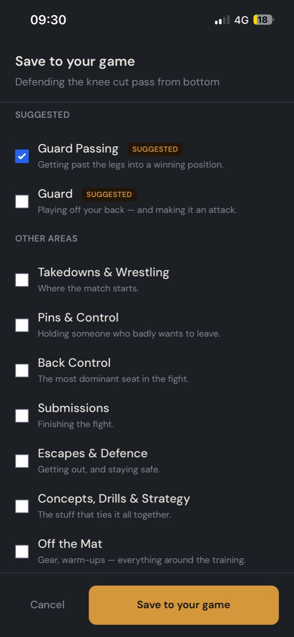 Saving the defensive lesson to a suggested training area